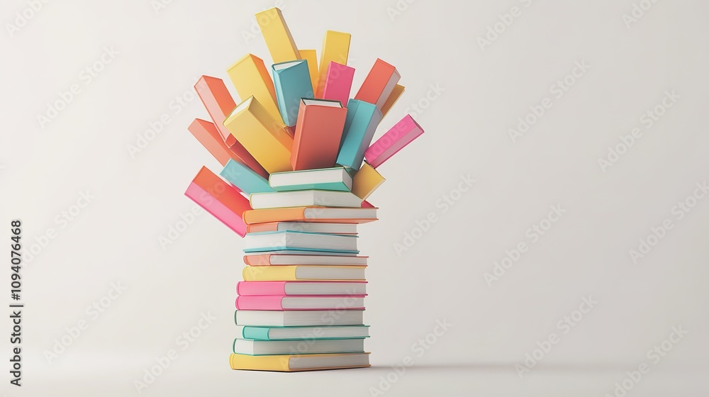 Aufkleber a stack of books is piled on top of each other, creating a colorful tower