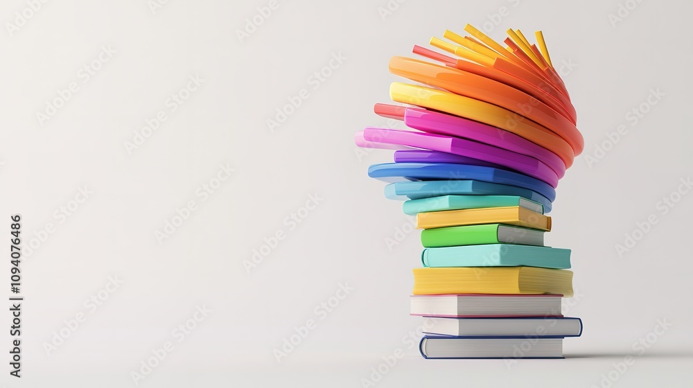 Poster a stack of books is piled on top of each other