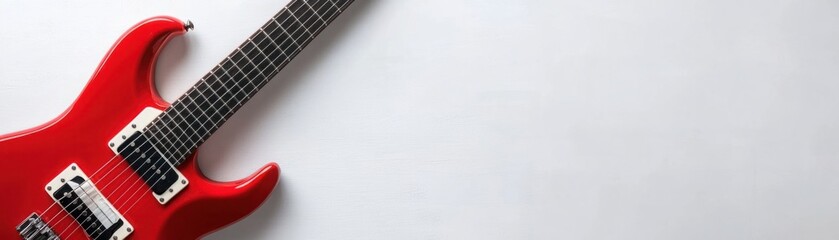 Obraz premium Vibrant Red Electric Guitar Positioned on White Background for Musical and Artistic Concepts, Representing Creativity, Passion, and Sound Innovation