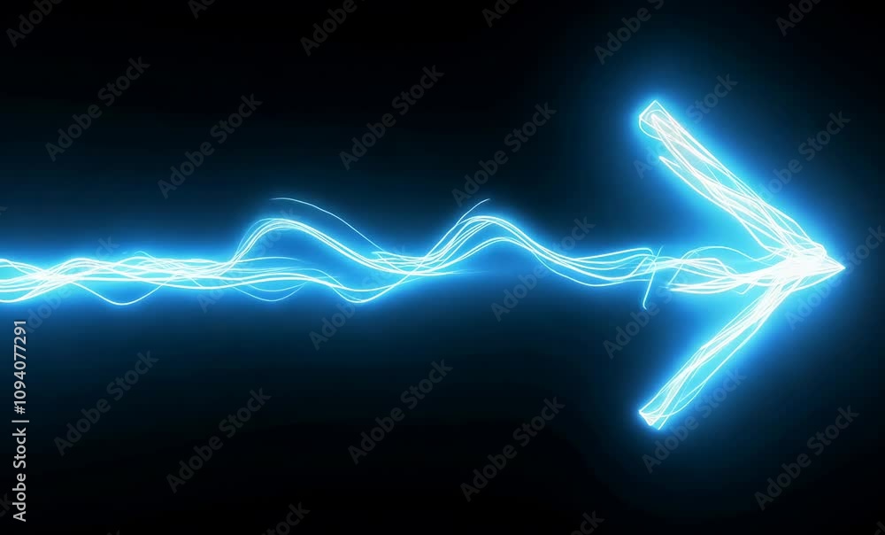 Poster dynamic blue glowing arrow with light trails symbolizing movement and direction.