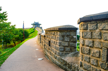 Suwon Hwaseong Fortress is a fortress wall during the Joseon Dynasty isolate on white background with clipping path.