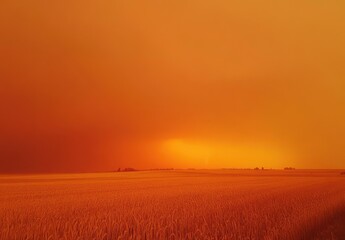 Stunning Golden Horizon Over Serene Fields Under a Smoky Sky at Dusk Captures the Beauty of Nature's Most Breathtaking Moments in a Peaceful Rural Landscape