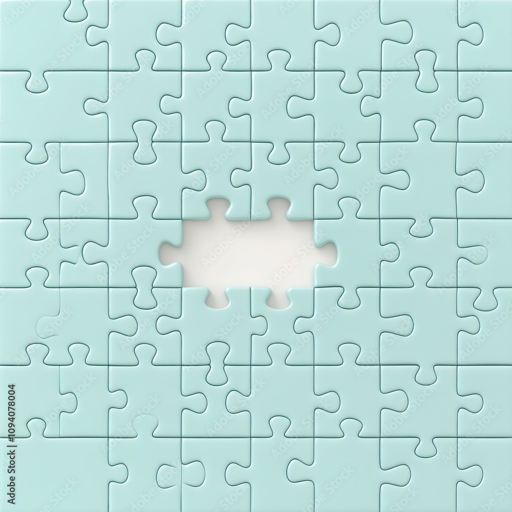 Poster empty puzzle piece in light blue puzzle square symbolizing opportunity and completion, highlighting 
