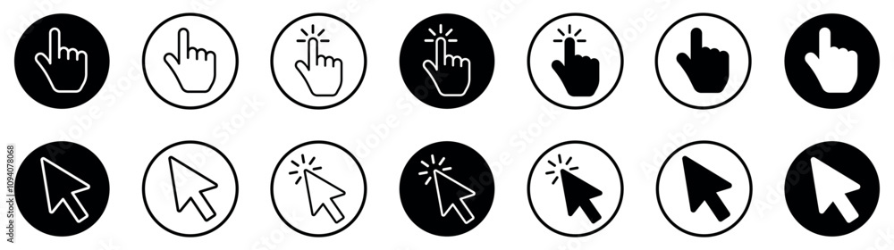 Fototapete computer mouse click cursor and hand cursor icons set. pointer click. clicking finger. hand pointer 
