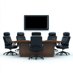 Modern Conference Room with Large Table and Ergonomic Black Chairs, Designed for Business Meetings, Collaborations and Professional Gatherings in a Contemporary Setting