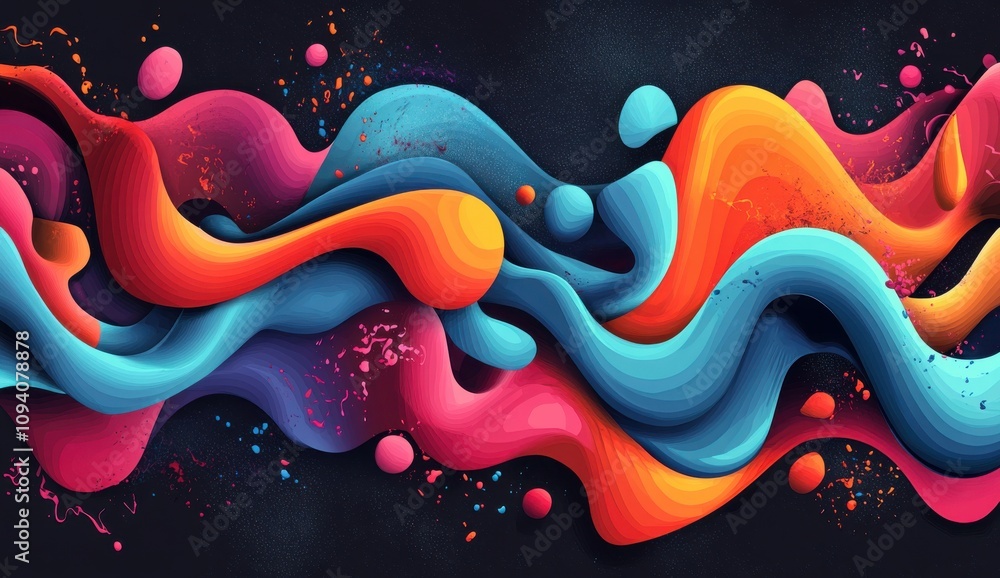 Poster vibrant and dynamic abstract waves in bright colors with smooth flowing lines and splash effects on 
