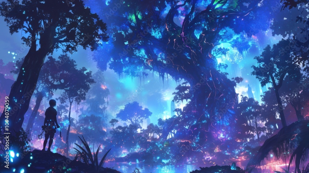 Aufkleber the towering trees of the electric forest are interconnected by a network of glowing vines creating 