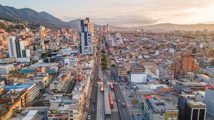 Aerial View of Bogotá's Dynamic Cityscape Surrounded by Majestic Mountains, Colombia