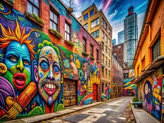 Fototapeta premium Urban Exploration Photography Capturing the Essence of Social Doodles in Vibrant City Spaces with Colorful Graffiti and Street Art, Showcasing Community Creativity and Urban Culture