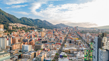 Aerial View of Modern Architecture in Bogotá, Colombia, Showcasing Its Vibrant Cityscape Against...