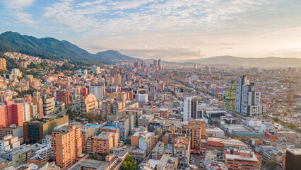 Aerial View of Modern Architecture in Bogotá, Colombia, Showcasing Urban Landscape and Iconic...