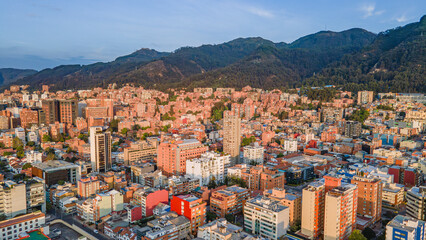Aerial View of Bogotá's Modern Architecture Surrounded by Mountains, Colombia