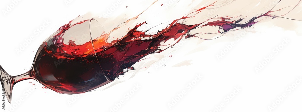 Poster abstract representation of red wine splashing from glass, showcasing vibrant colors and dynamic move