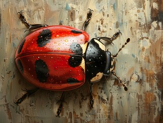 Ladybug Close-Up: A Detailed Macro Photography of a Red Beetle with Black Spots