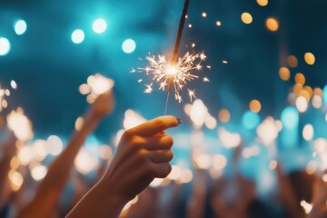 Festive Celebration with Sparkler and Glowing Lights