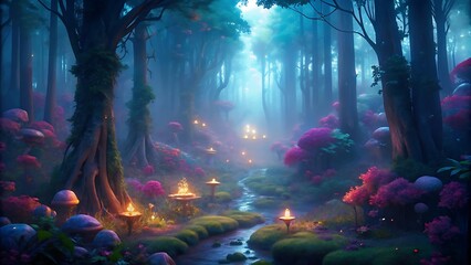 Obraz premium A forest with a forest background and a stream of water