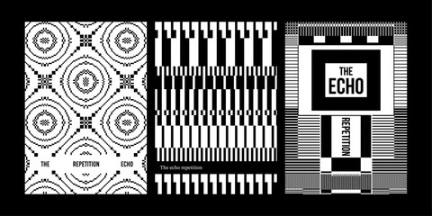 Square pattern line graphic design symmetry pattern mosaic geometric abstract pattern set black and white monochrome repeat flat minimal modern circle pixel pattern poster cover banner texture modern