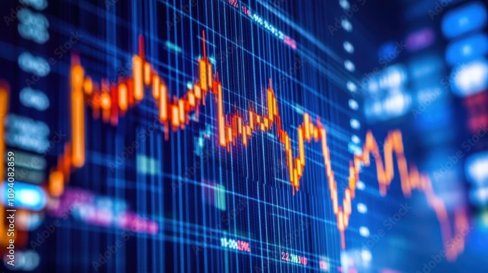 Poster a close-up of a financial chart displaying stock market trends and data analysis.