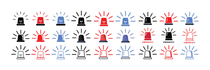 Flasher siren red and blue icons set. blue, red flashing police car siren light, emergency light. 