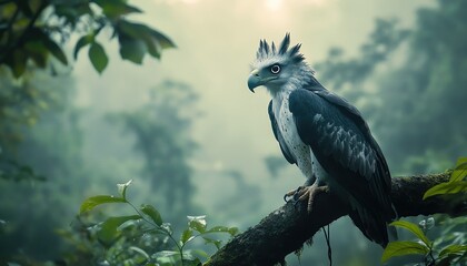 Obraz premium Majestic harpy eagle perched in rainforest canopy