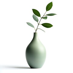 A modern, minimalist vase holds a slender branch with vibrant green leaves, emphasizing simplicity and elegance in design.