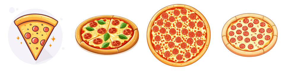 Flat style illustration of a pizza isolated on white background. Collection Set png.