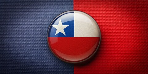 Naklejka premium Vibrant Chile Flag Button Design with Dynamic Background and Rule of Thirds Composition for Stunning Visual Appeal in Stock Photography