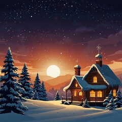 Naklejka premium Christmas house with Christmas tree