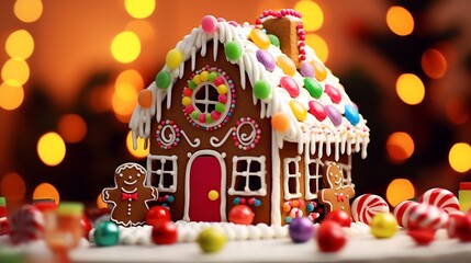 Obraz premium Decorated Gingerbread House with Colorful Candies and Holiday Cheer