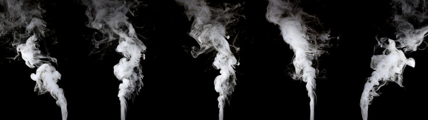 white smoke steam spray, and abstract vapor water isolated on a black background. concept of...