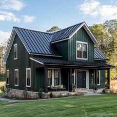 Fototapeta premium Modern Farmhouse with Black Metal Roof