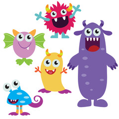 Funny colorful monsters vector cartoon illustration