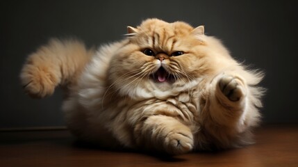 Playful and Cozy Persian Cat Rolling Over on Its Back with Content Expression