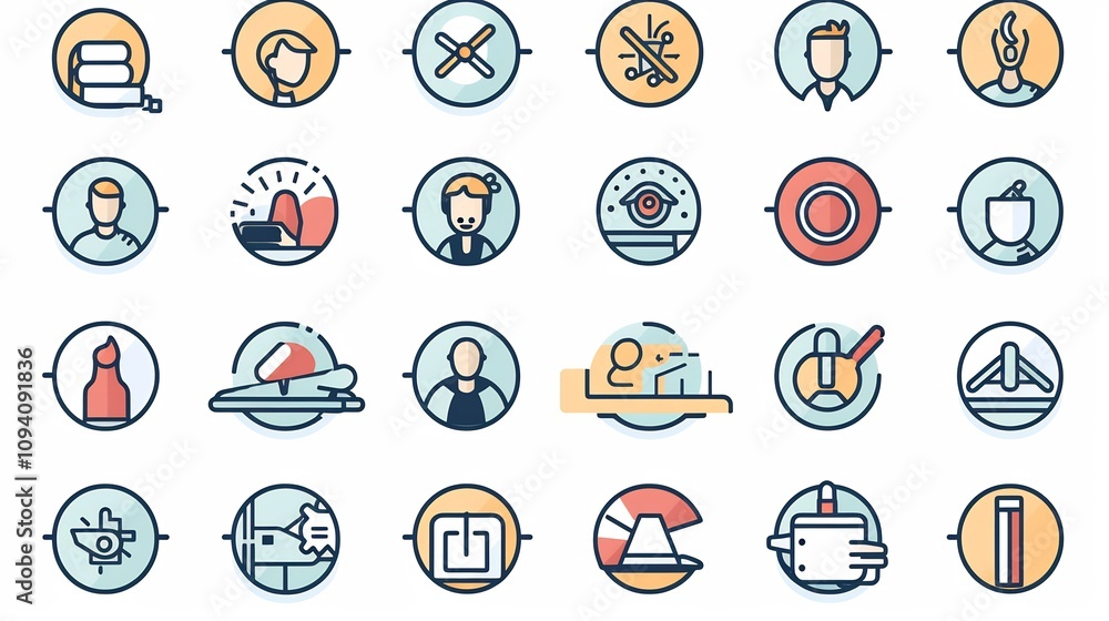 Poster Outline Style Icon Set for and Practice Concepts