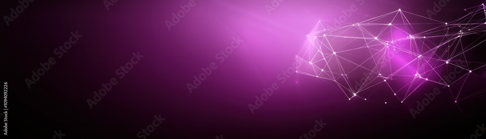 Poster abstract digital background showcasing a network of glowing lines and dots with a vibrant purple hue