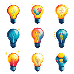 Colorful Light Bulbs on Transparent Background