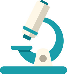 Simple illustration featuring a microscope standing on a laboratory tabletop, in a flat cartoon style