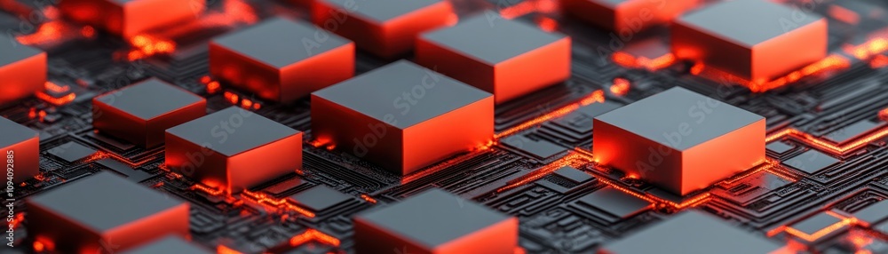 Aufkleber abstract close-up image of a futuristic circuit board with glowing red elements, representing techno