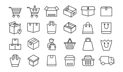 Icon Set E-Commerce and Shopping . Sale, E-Commerce, Shop, box, Online Shopping Editable Stroke 