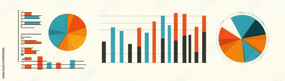Aufkleber colorful data visualization with bar charts, pie charts, and line graphs illustrating business analy