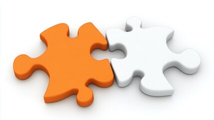 Obraz premium Two Interlocking Puzzle Pieces in Orange and White, Symbolizing Cooperation, Teamwork, and Problem Solving, Ideal for Representations of Collaboration and Connection