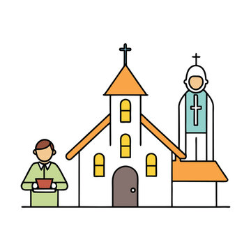 church building with priest and person clip art preview