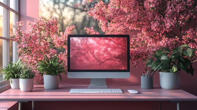 Hyper-realistic Minimalist Desk Setup Stock Image: Ideal for Productivity and Technology Blogs, Websites, and Marketing Materials