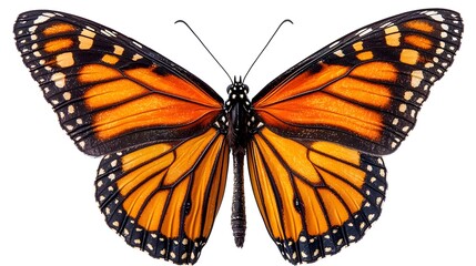 Fototapeta premium Stunning and Vibrant Monarch Butterfly with Detailed and Patterned Wings Isolated on a Clean White Background Leaving Ample Copy Space for Design or Graphic Elements