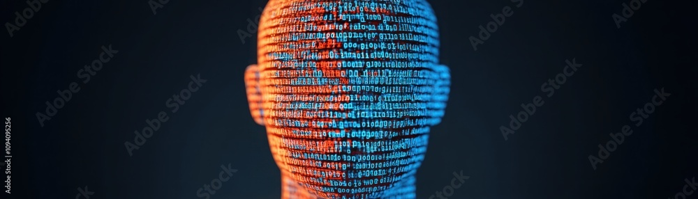 Aufkleber futuristic digital human portrait with bits and bytes illuminating the face, representing the inters