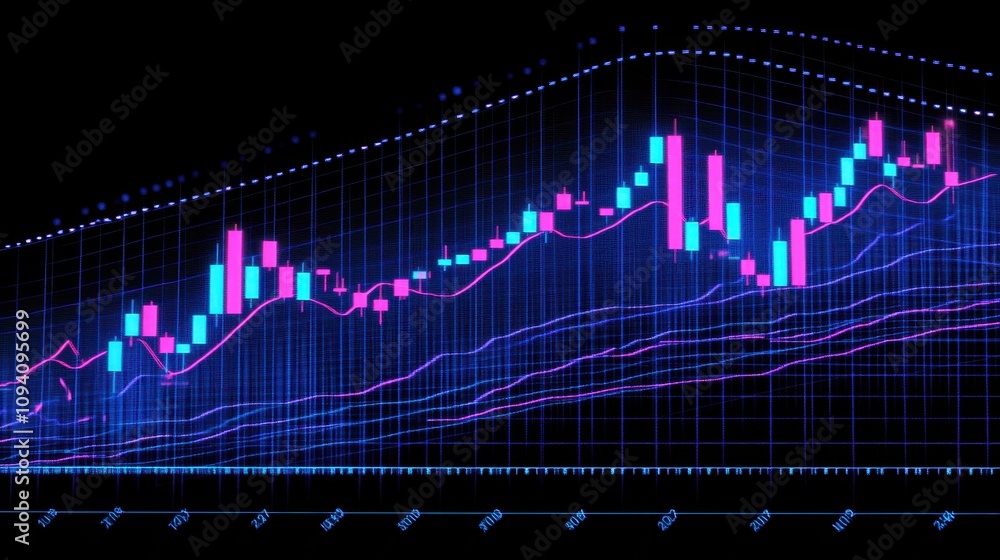 Aufkleber a digital financial chart displaying stock market trends with colorful candlestick patterns.