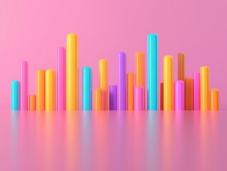 Obraz premium Colorful Vertical Bars on a Reflective Surface Against a Pink Background for Creative Business Concepts and Modern Design Projects