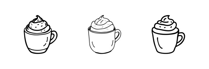 Outline drawing of a hot chocolate mug, symbolizing warmth or a cozy drink.