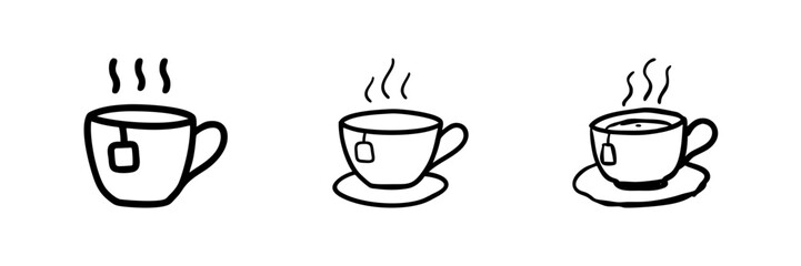 Outline drawing of a steaming cup of tea, symbolizing relaxation or refreshment.