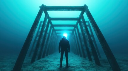 Underwater work diver welding steel for undersea structure ocean action